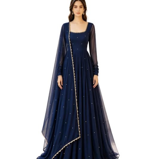 Navy Blue Anarkali Wedding Gown