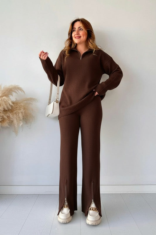 Zipper Highneck Drop-Shoulder Tracksuit 2-Piece