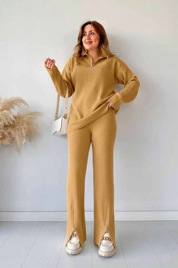 Zipper Highneck Drop-Shoulder Tracksuit 2-Piece