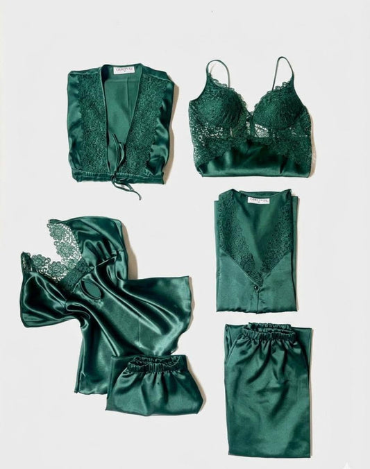 6-Piece Premium Silk Night Suit with Lace Work