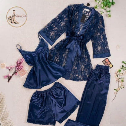 Imported China Silk 4-Piece Nightwear Set – Premium Luxury Collection