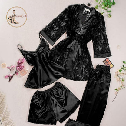 Imported China Silk 4-Piece Nightwear Set – Premium Luxury Collection