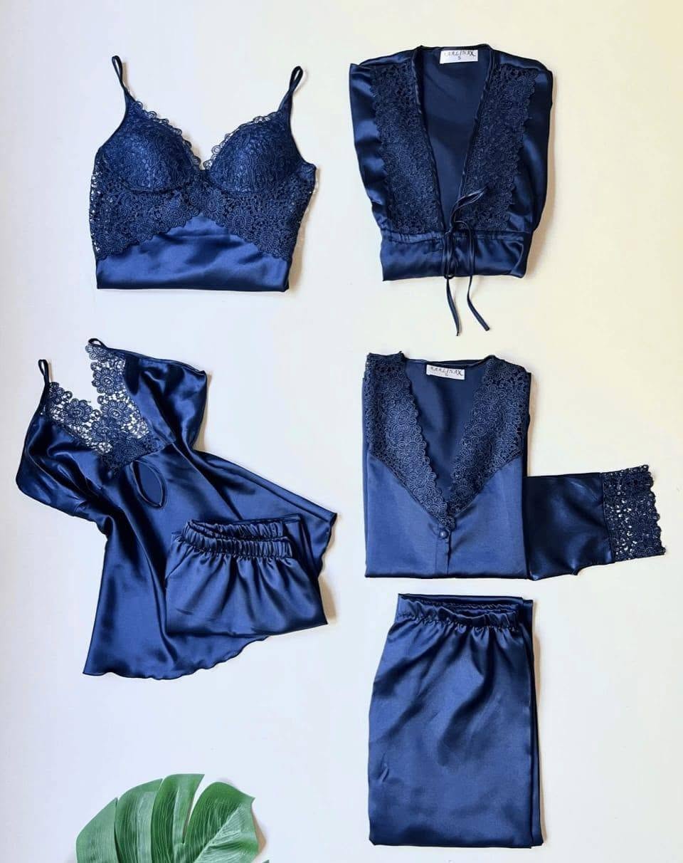 6-Piece Premium Silk Night Suit with Lace Work
