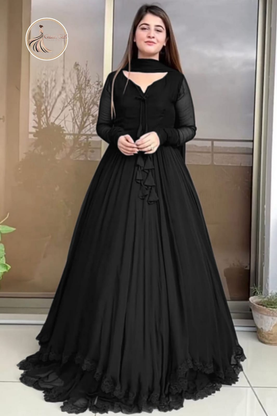 Long Flare Chiffon Maxi with Dupatta – 3 Piece