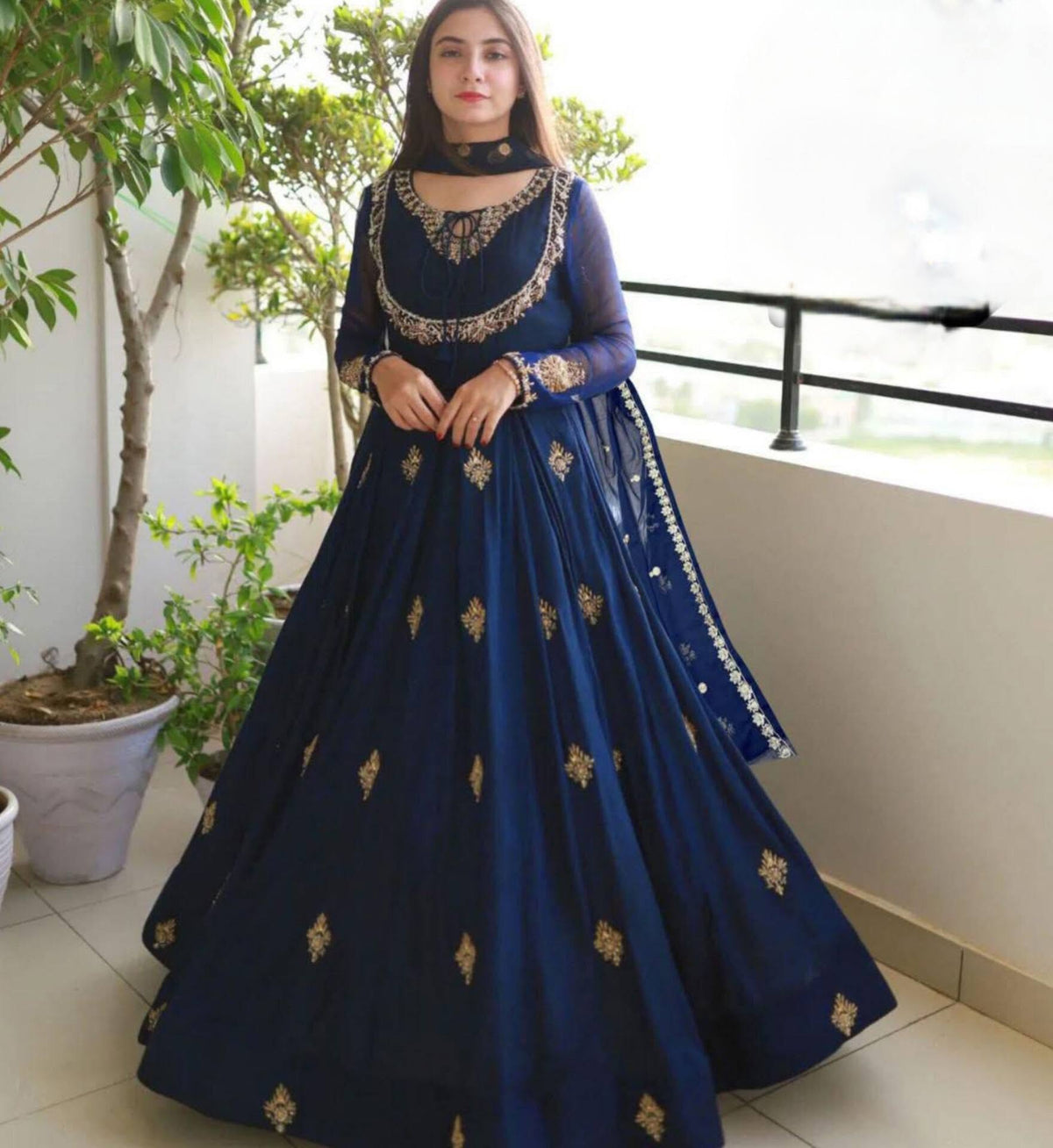 Embroidered Maxi with Dupatta – 3-Piece Chiffon Suit