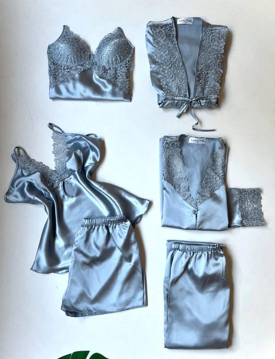 6-Piece Premium Silk Night Suit with Lace Work