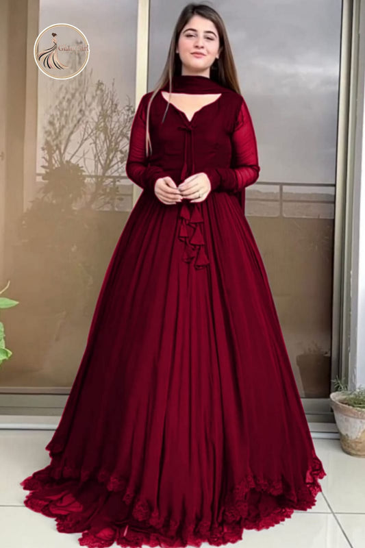 Long Flare Chiffon Maxi with Dupatta – 3 Piece