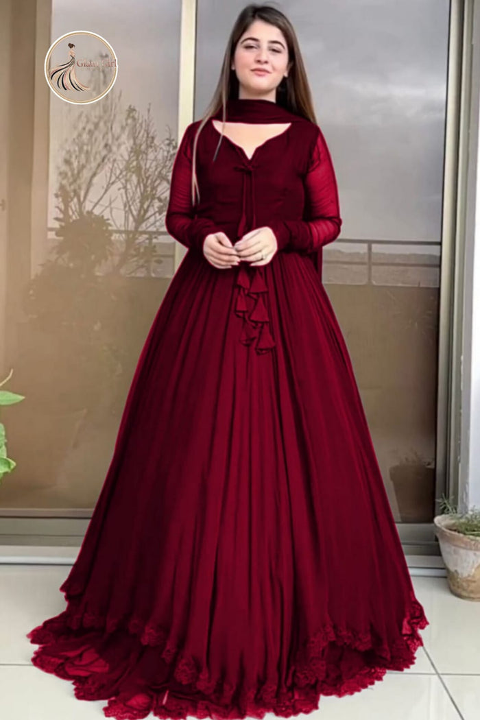Long Flare Chiffon Maxi with Dupatta – 3 Piece