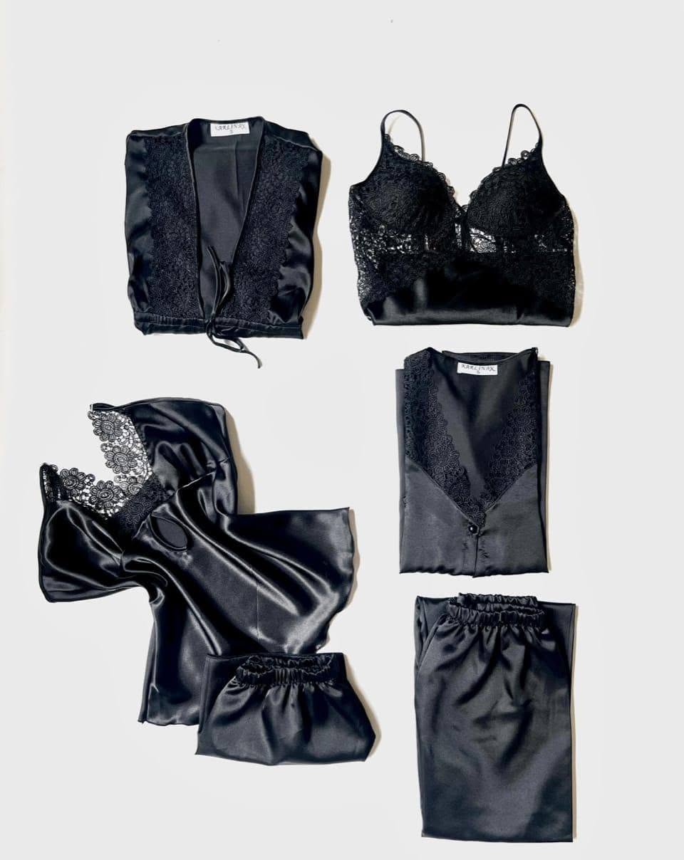 6-Piece Premium Silk Night Suit with Lace Work