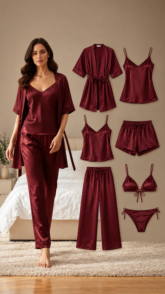 Imported Bridal Nighty Set –  China Silk 7-Piece Luxury Nightwear
