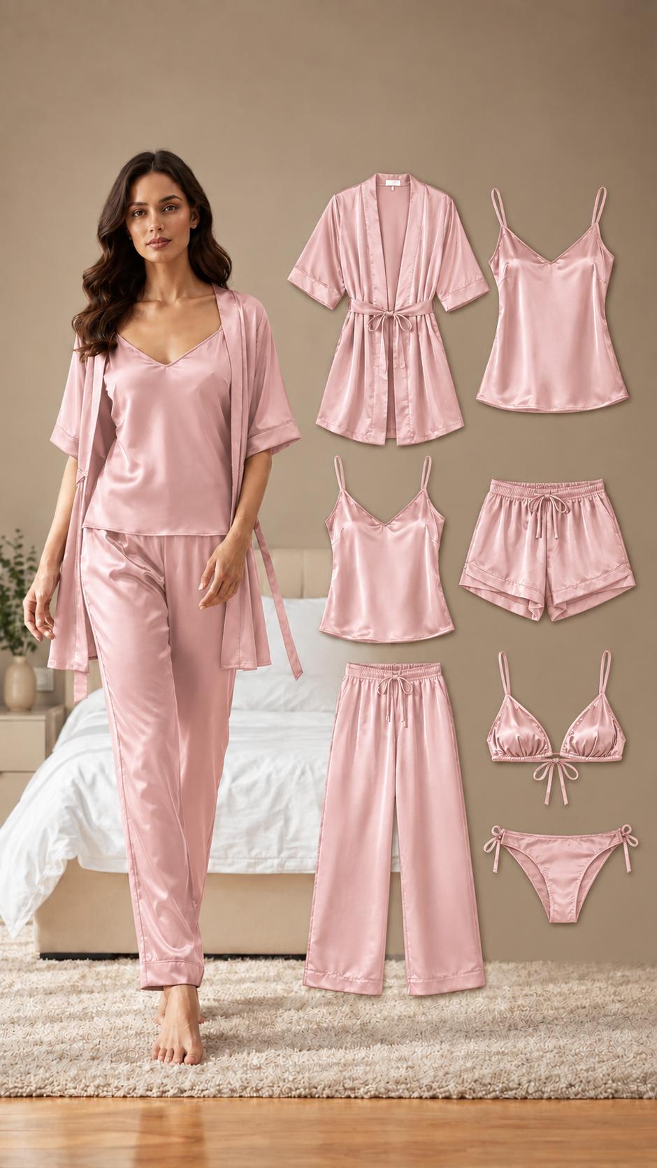 Imported Bridal Nighty Set –  China Silk 7-Piece Luxury Nightwear