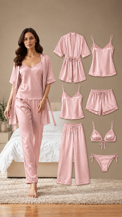 Imported Bridal Nighty Set –  China Silk 7-Piece Luxury Nightwear