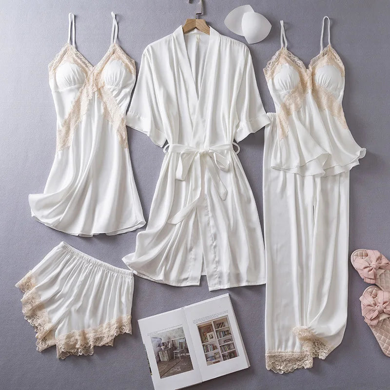 5-Piece Lace Satin Nightwear Set