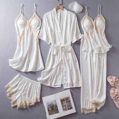 5-Piece Lace Satin Nightwear Set