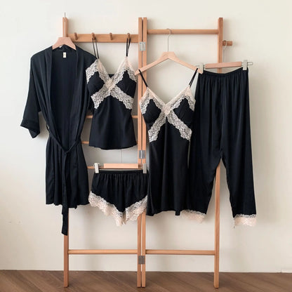 5-Piece Lace Satin Nightwear Set
