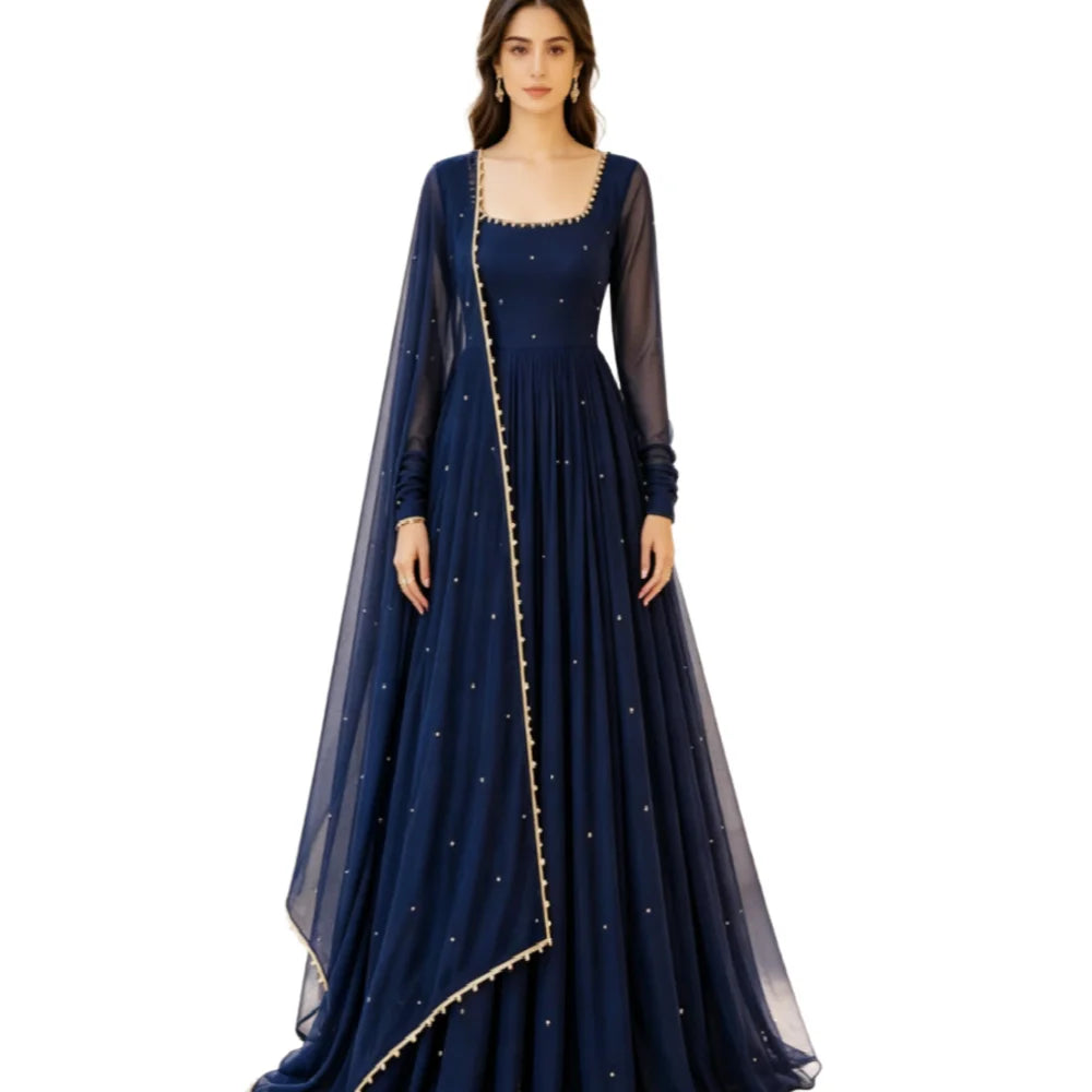 Navy Blue Anarkali Wedding Gown