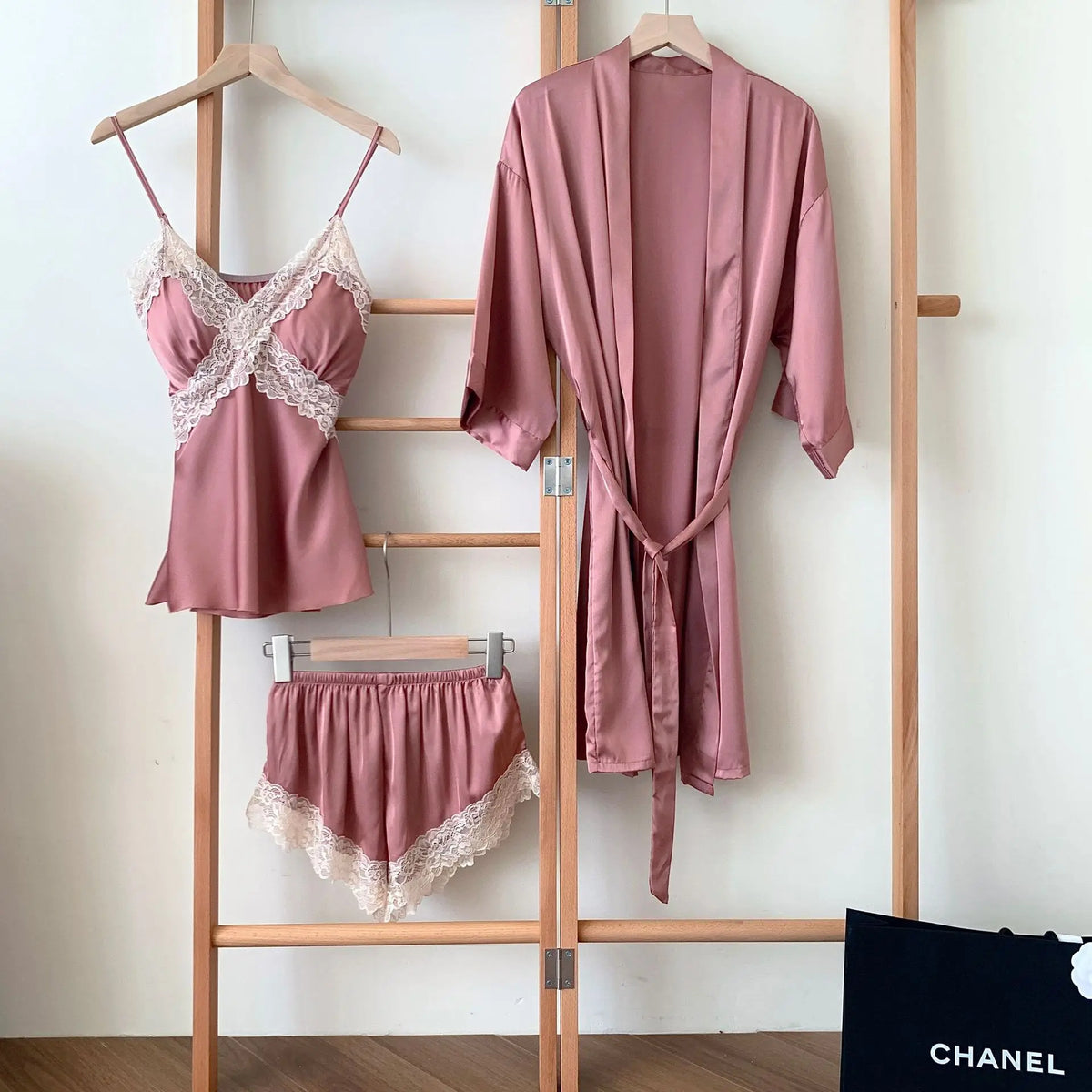 5-Piece Lace Satin Nightwear Set