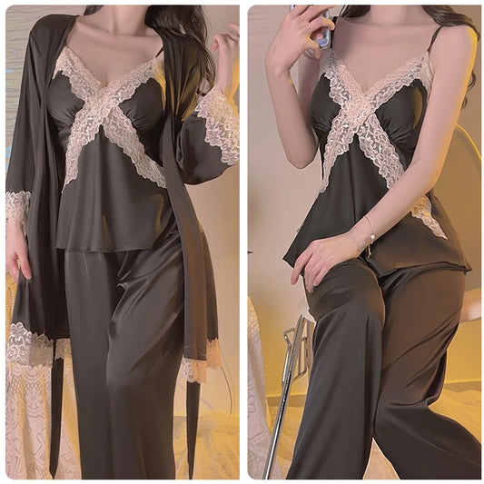 5-Piece Lace Satin Nightwear Set