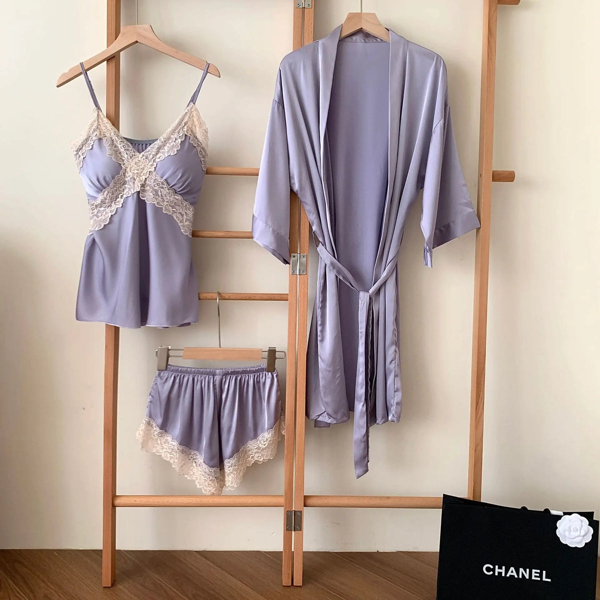 5-Piece Lace Satin Nightwear Set