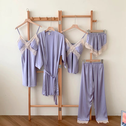 5-Piece Lace Satin Nightwear Set