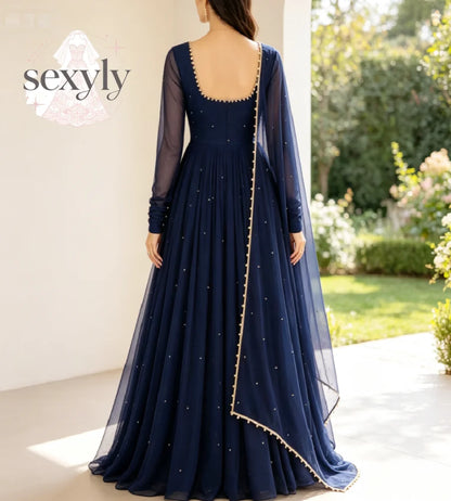 Navy Blue Anarkali Wedding Gown