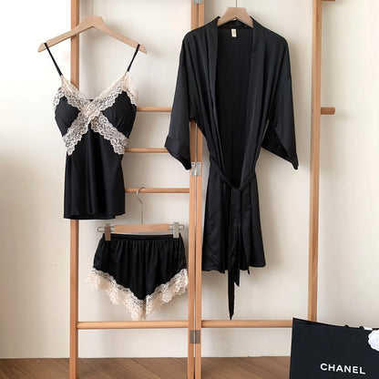 5-Piece Lace Satin Nightwear Set