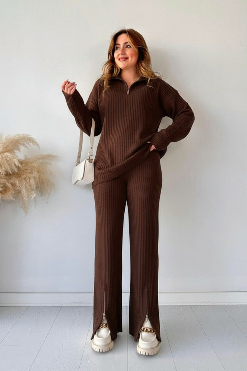 Zipper Highneck Drop-Shoulder Tracksuit 2-Piece