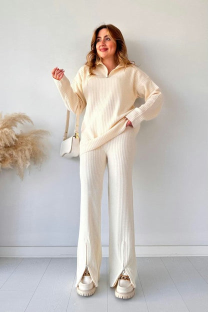 Zipper Highneck Drop-Shoulder Tracksuit 2-Piece