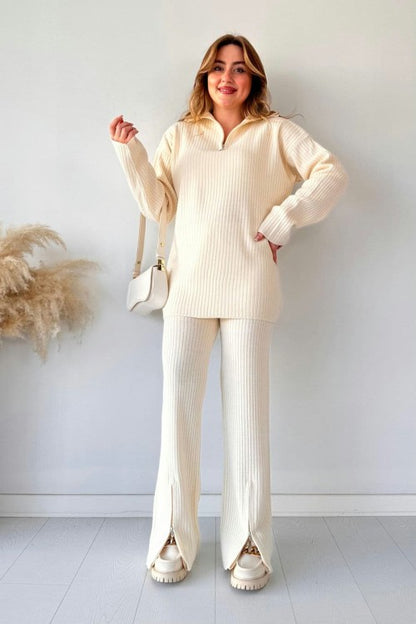Zipper Highneck Drop-Shoulder Tracksuit 2-Piece