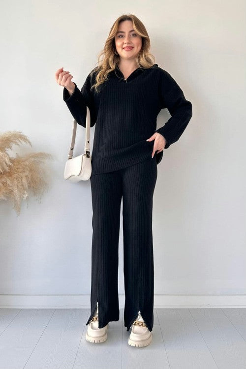 Zipper Highneck Drop-Shoulder Tracksuit 2-Piece
