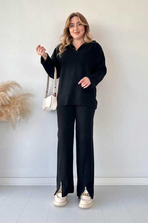 Zipper Highneck Drop-Shoulder Tracksuit 2-Piece