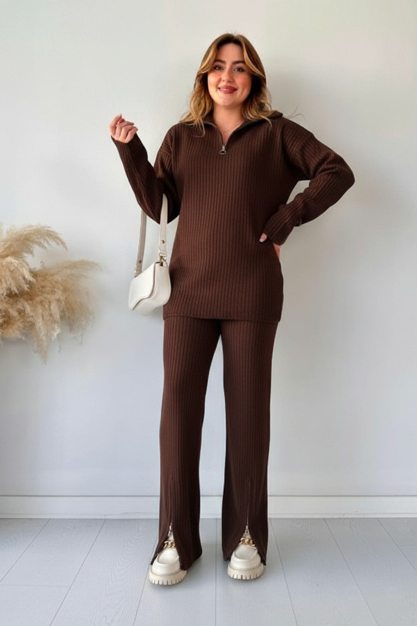 Zipper Highneck Drop-Shoulder Tracksuit 2-Piece
