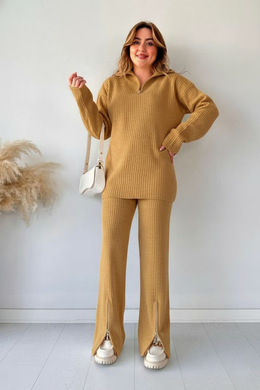 Zipper Highneck Drop-Shoulder Tracksuit 2-Piece