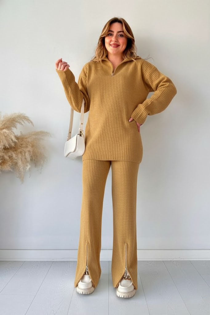 Zipper Highneck Drop-Shoulder Tracksuit 2-Piece