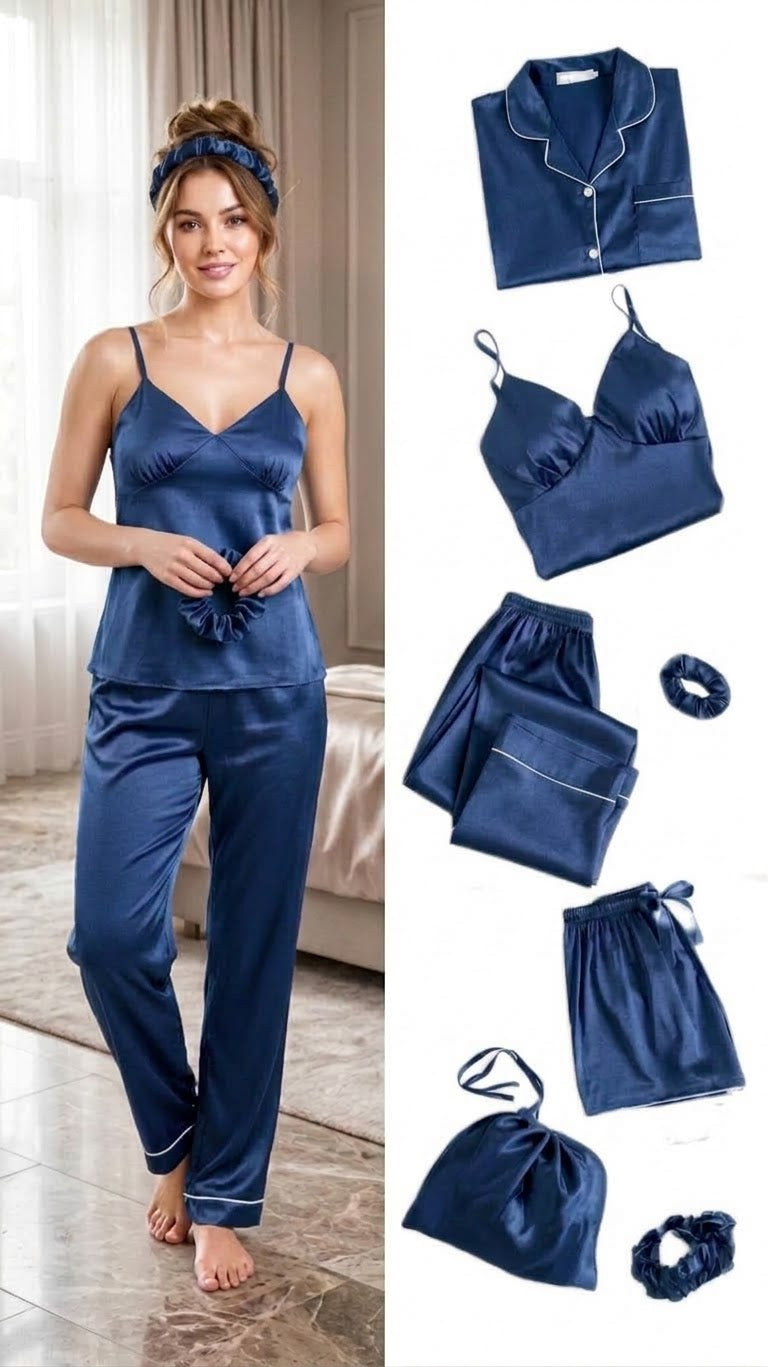 Bridal Nightwear Set 7-Piece – Premium Imported Silk Collection