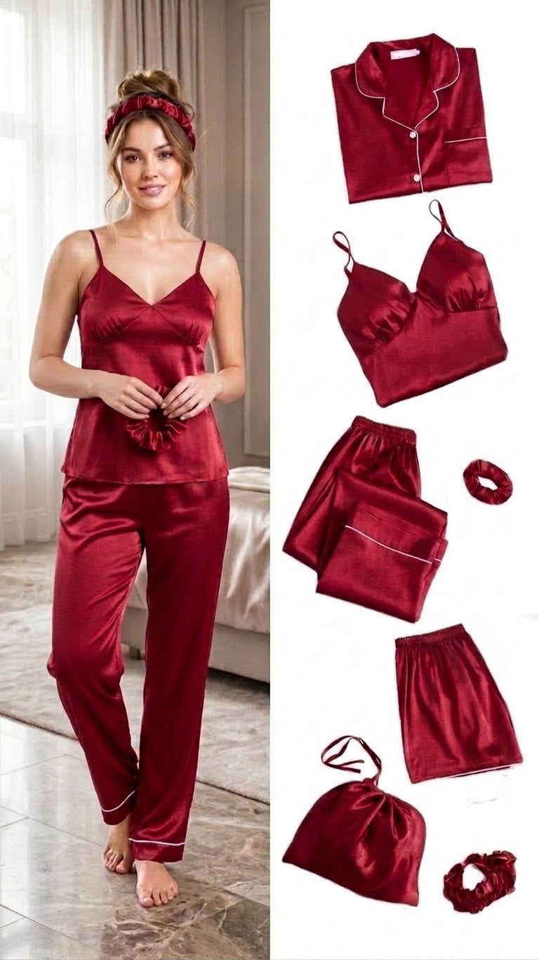 Bridal Nightwear Set 7-Piece – Premium Imported Silk Collection