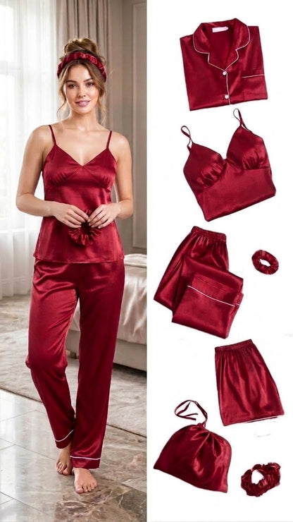 Bridal Nightwear Set 7-Piece – Premium Imported Silk Collection
