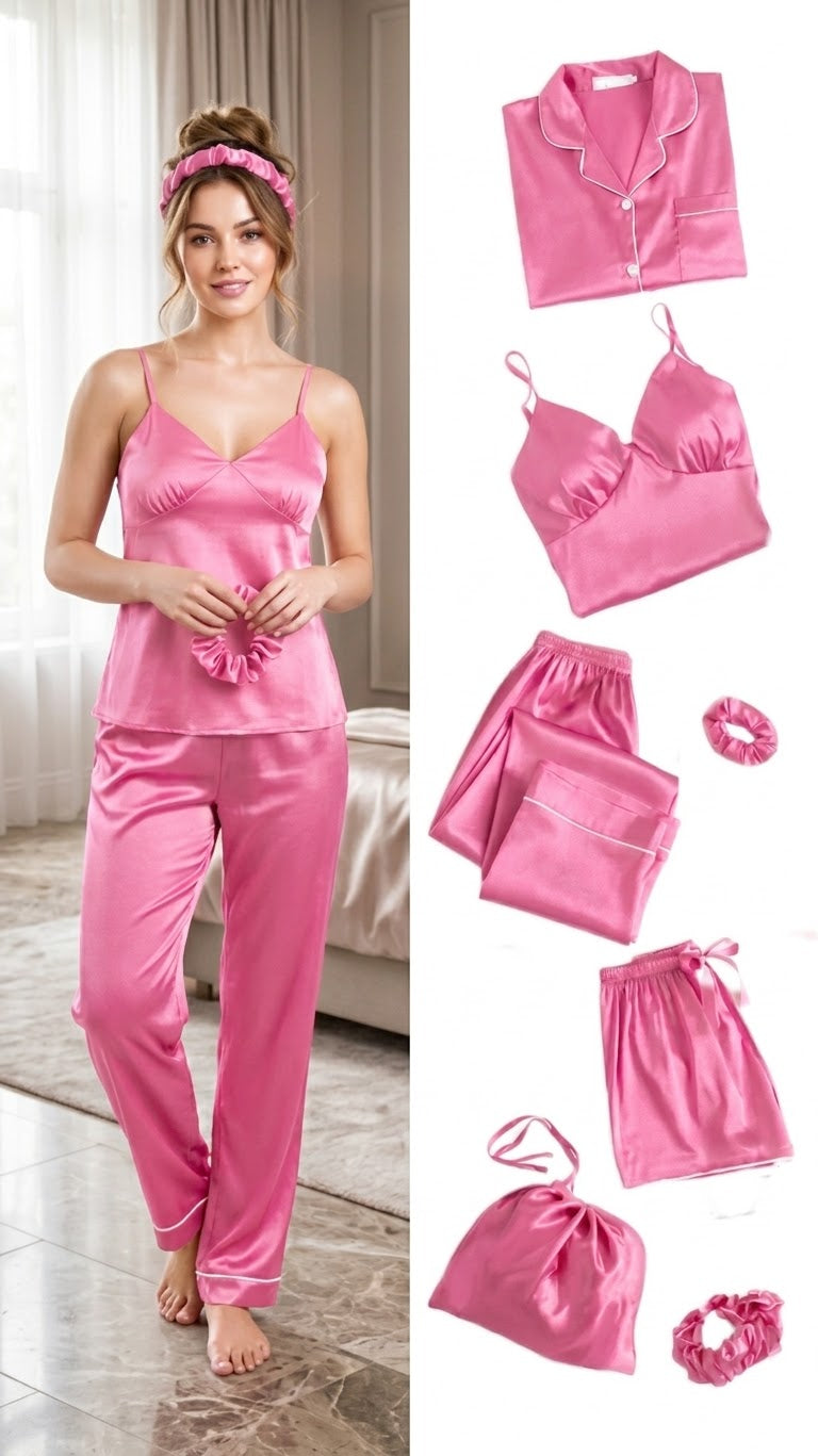 Bridal Nightwear Set 7-Piece – Premium Imported Silk Collection