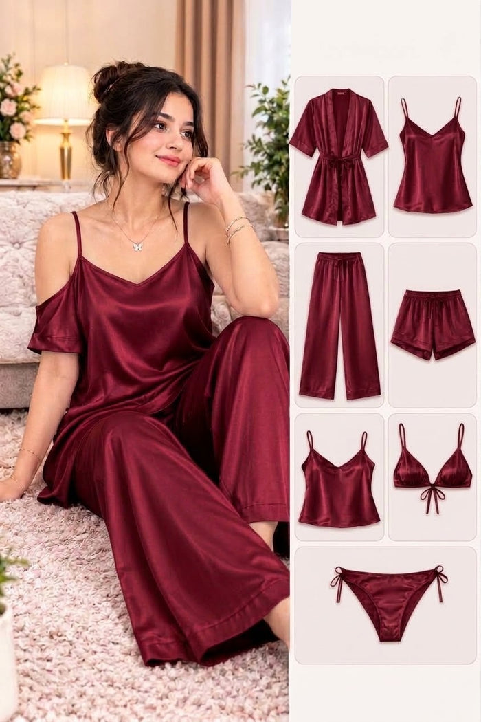 Imported Bridal Nighty Set –  China Silk 7-Piece Luxury Nightwear