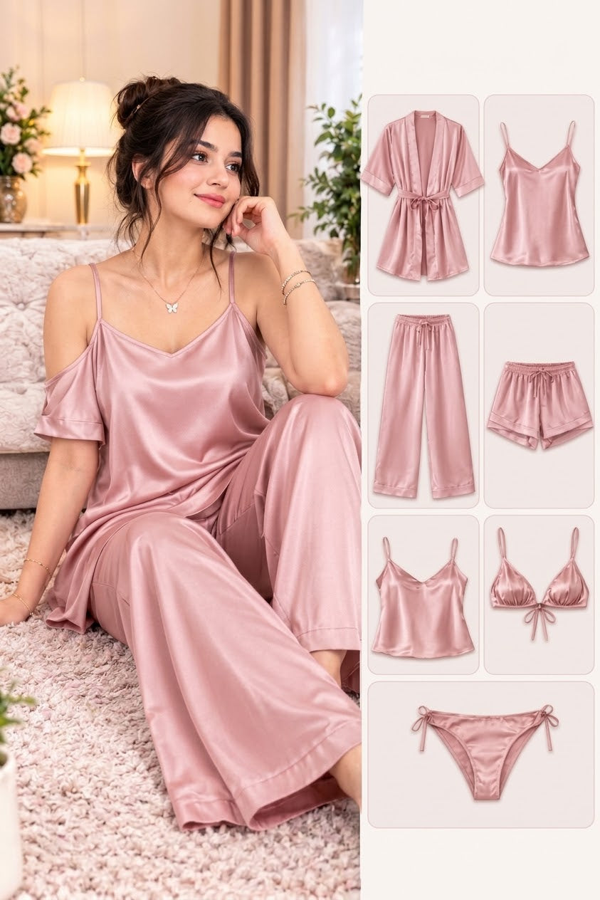 Imported Bridal Nighty Set –  China Silk 7-Piece Luxury Nightwear